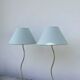 Pair of lamps with wavy metal base and blue lampshade 2000
