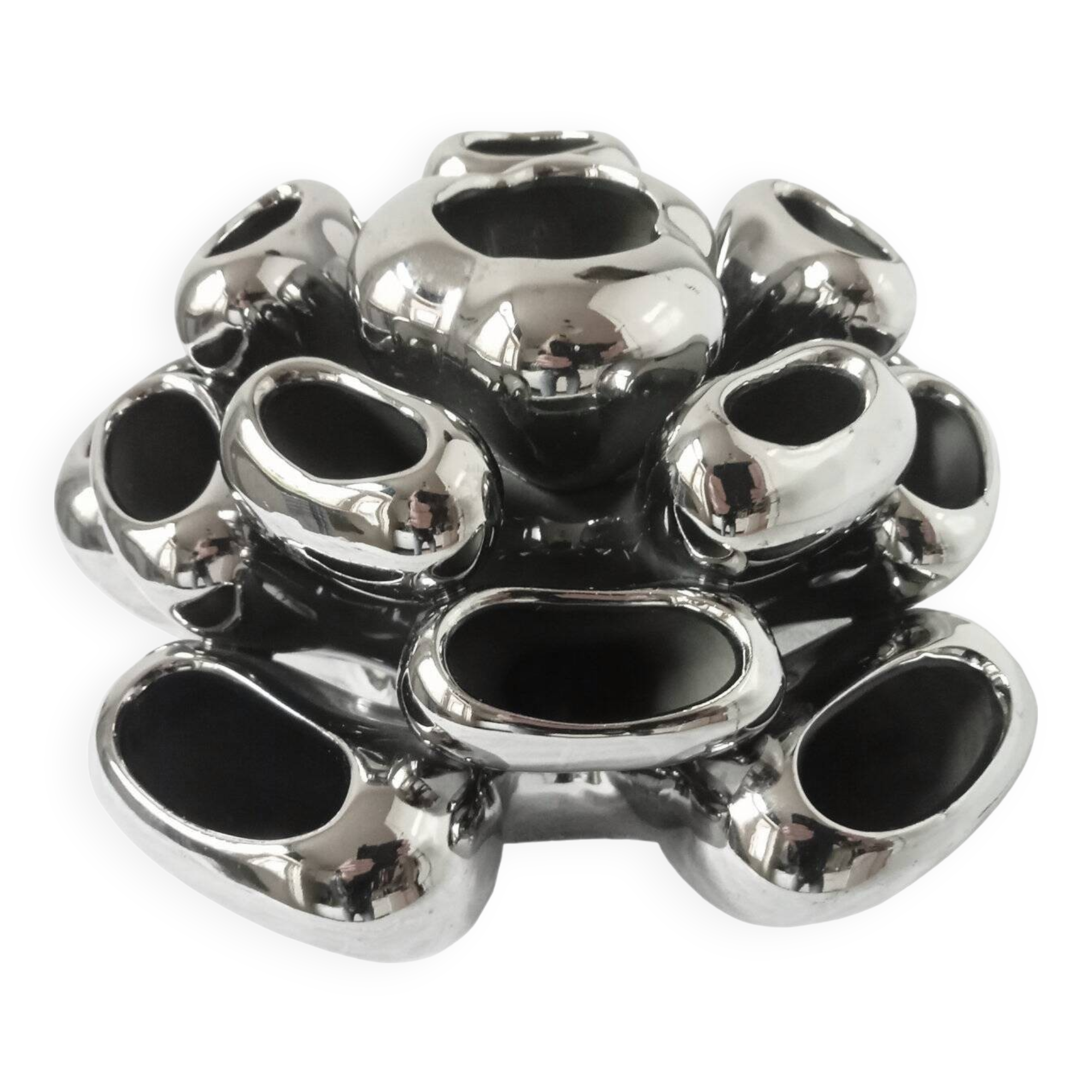 Vintage Vase • Alien • Chrome Ceramic • Post Space Age • 1980