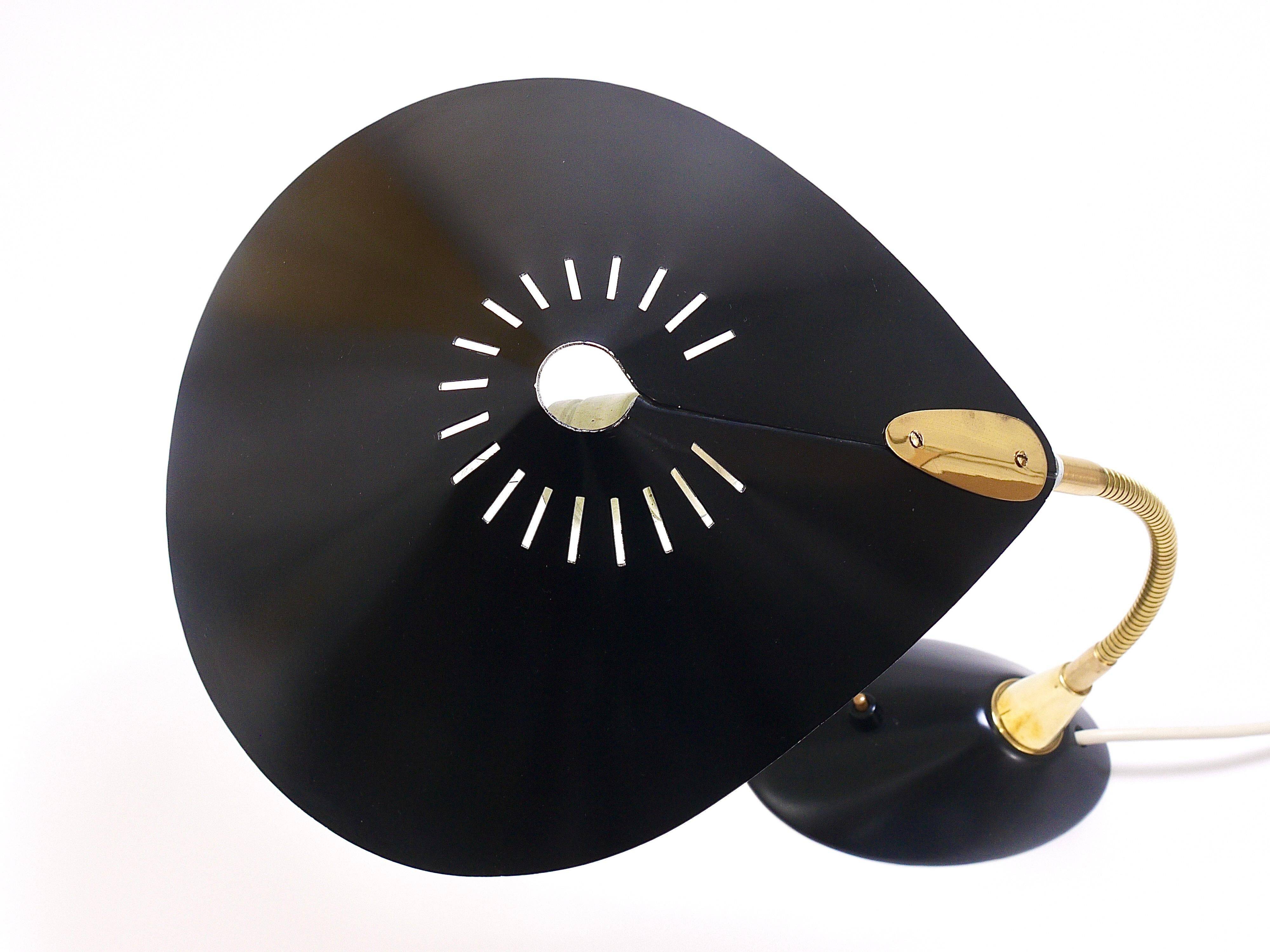 1950s Cosack Cobra black desk or table lamp in brass, mid-century, Stilnovo style.