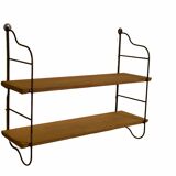 1960s steel and oak veneer wall shelf