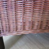 Vintage colonial-style armchair in woven rattan and exotic wood
