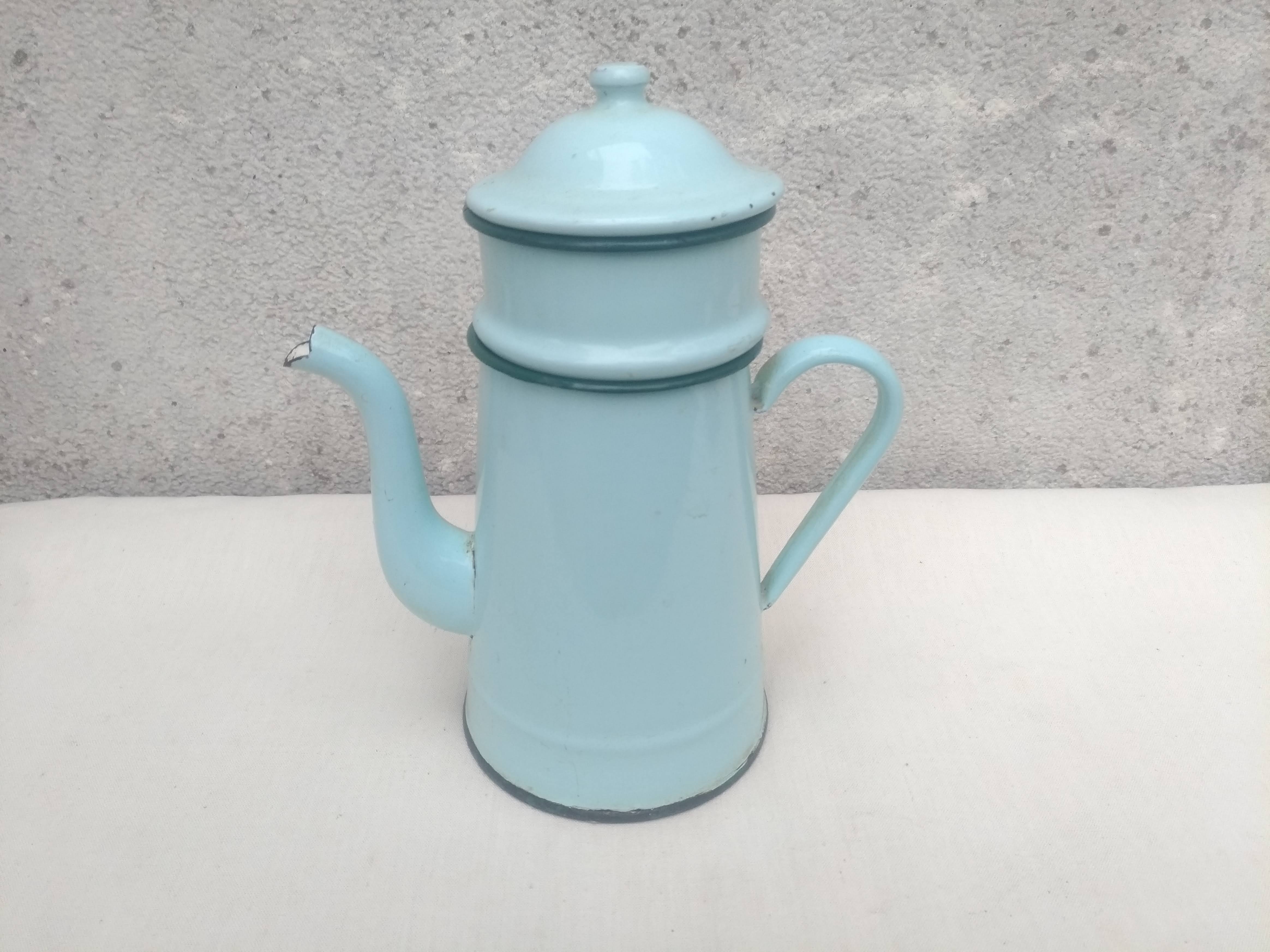 Pale green enamelled coffee maker