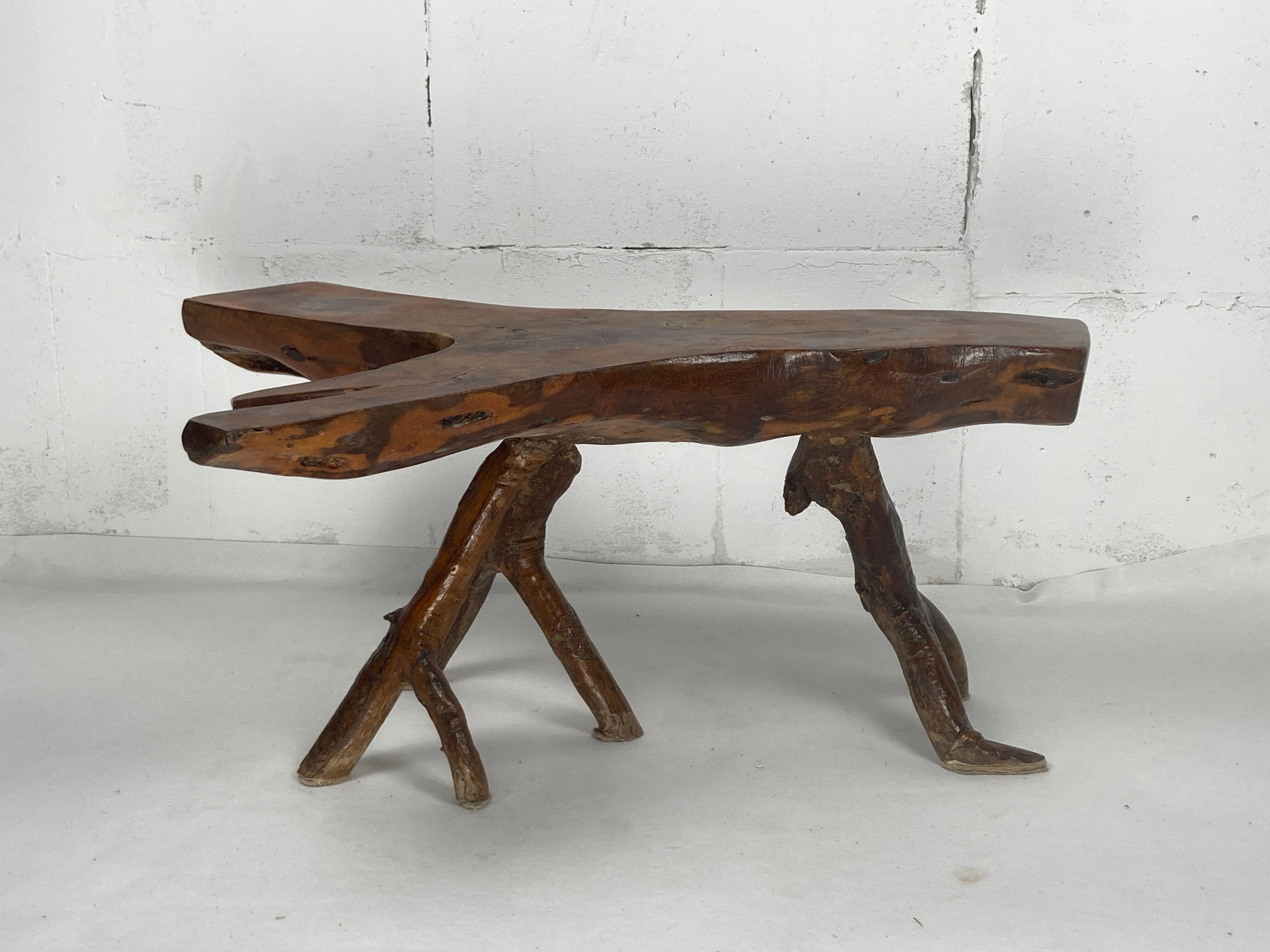 Wabia sabi rustic tree branch side table, Dutch 1960s