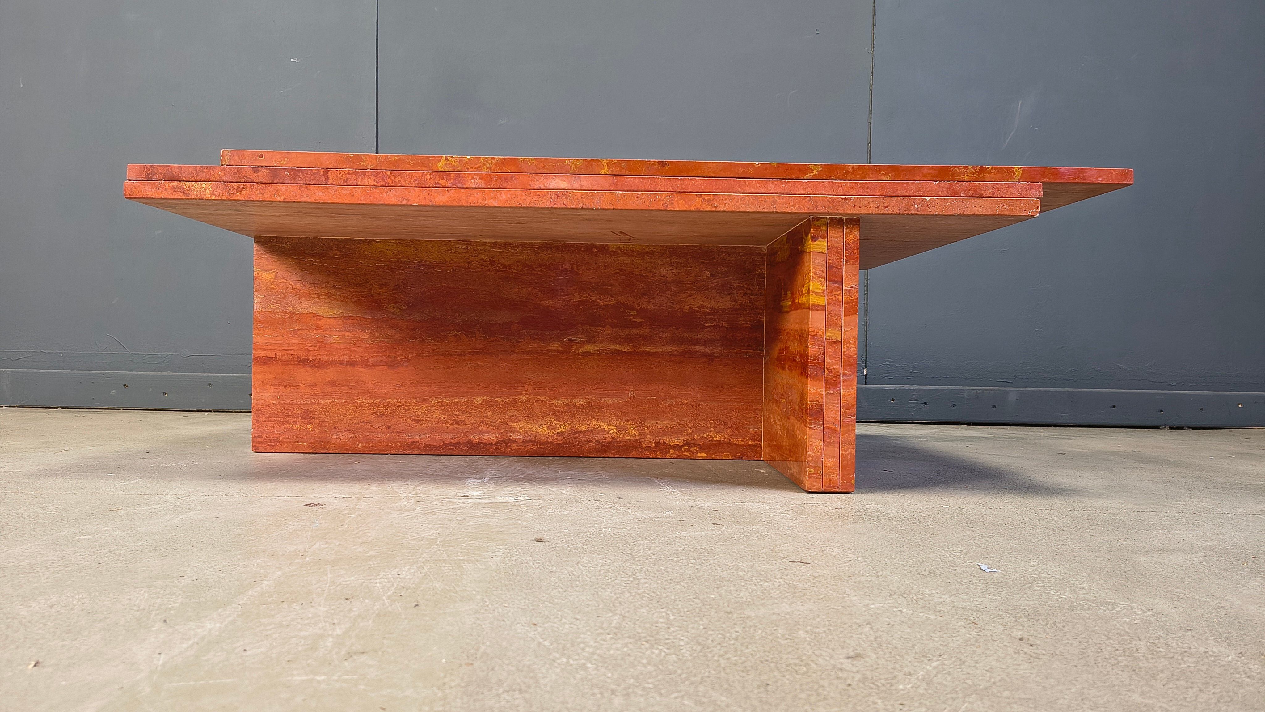 Vintage red travertine coffee table, 1970s