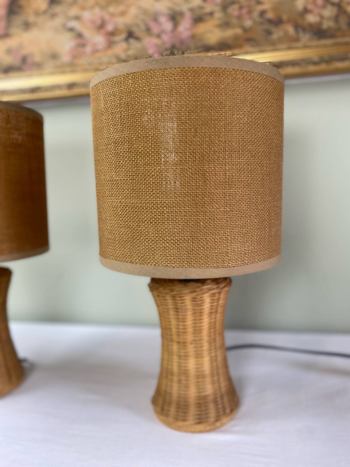 Pair of wicker lamps