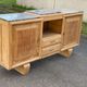 Renovated art deco sideboard in raw solid oak and gray marble 200cm