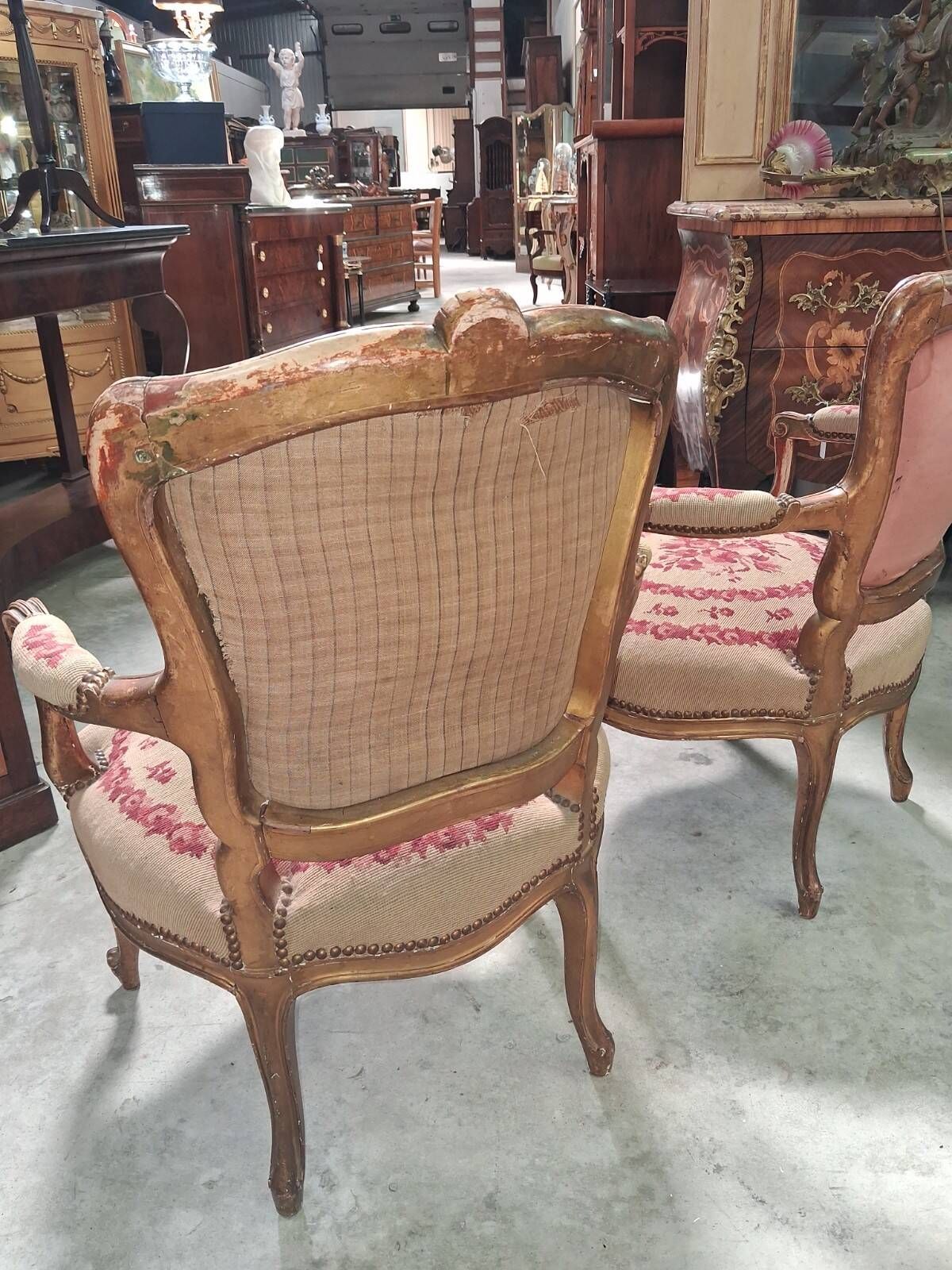 Pair of gold Louis XV style armchairs – Petit point upholstery