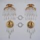Palwa crystal pair wall lights sconces by Ernst Palme, brass pineapple, 1960`s, German