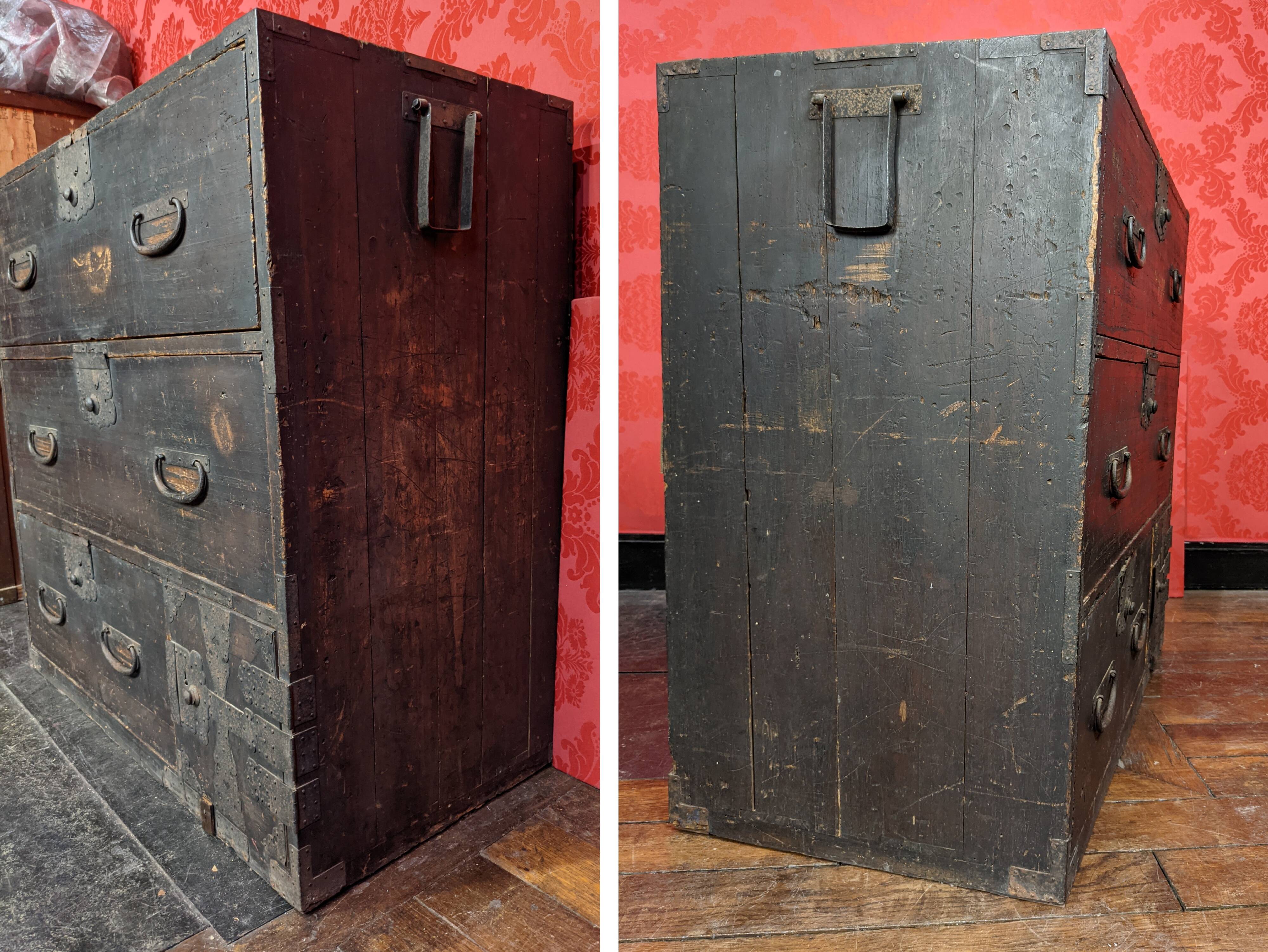 Tansu linen chest of drawers, japan, wabi sabi style, early nineteenth