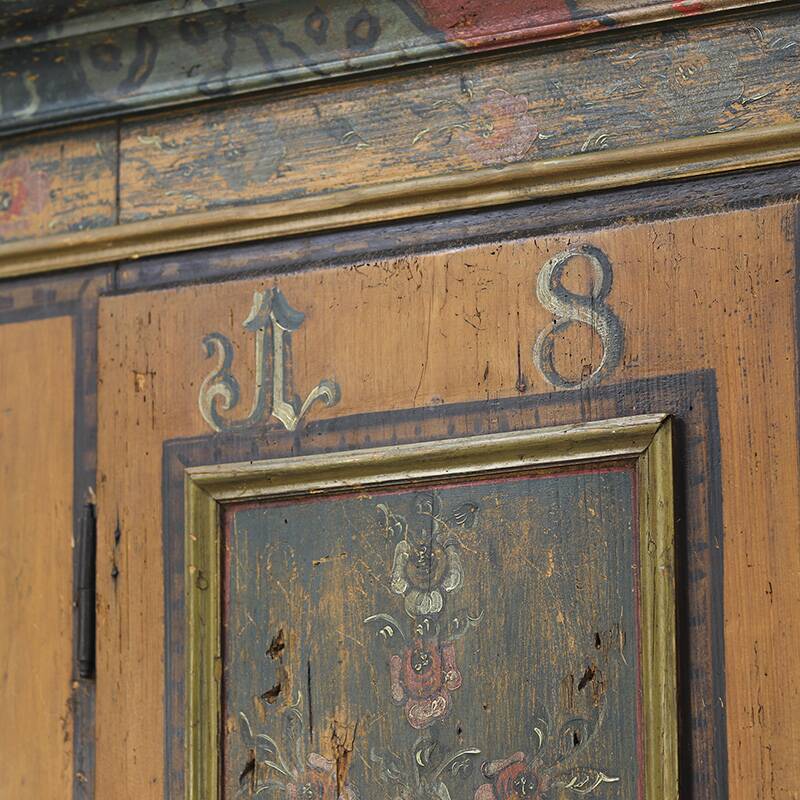 Antique Rustic Farmhouse Folk Art Painted Bridal Cabinet 1822