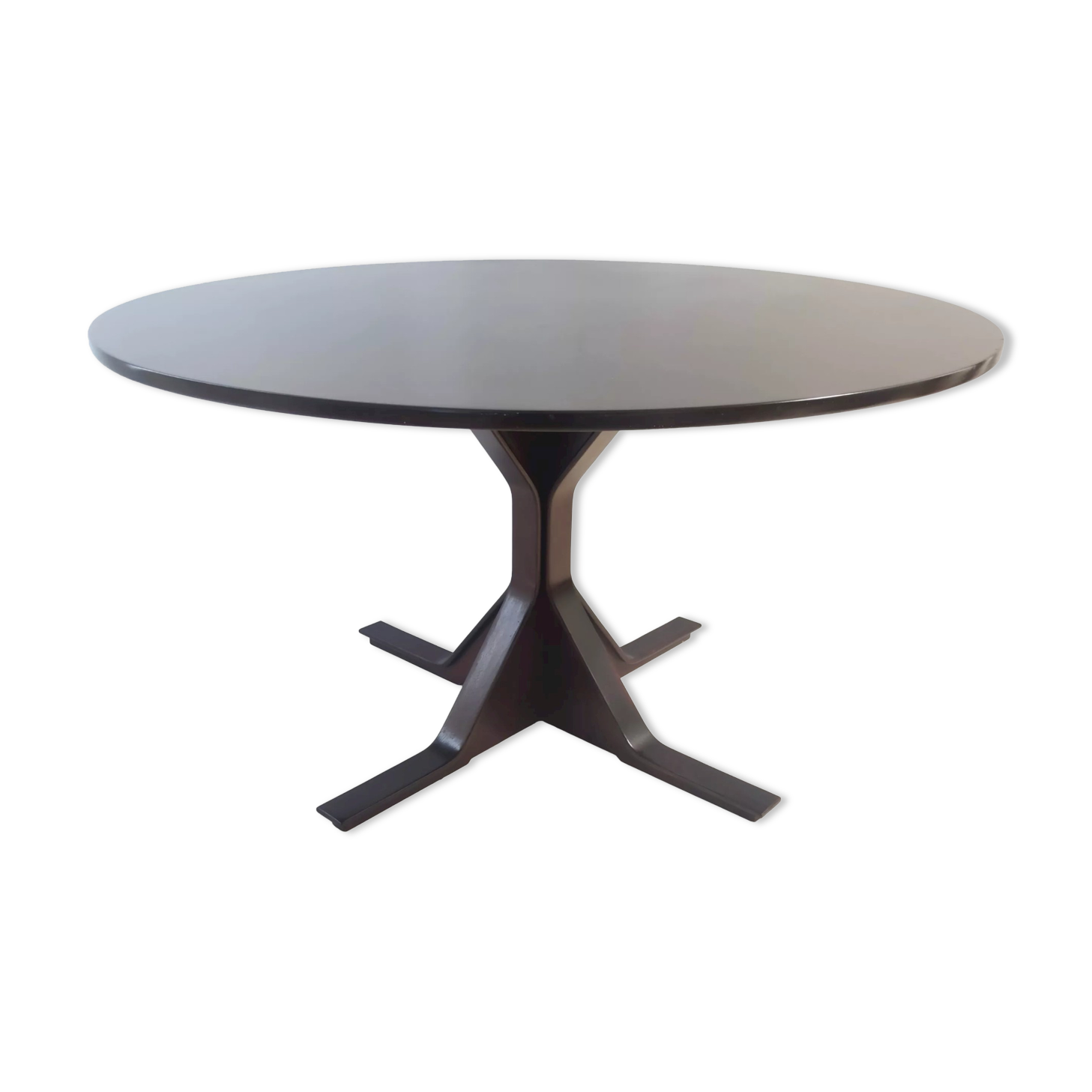 Vintage round ebonized walnut dining table mod. 522 by g. frattini for bernini
