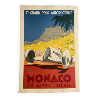 Poster lithograph "Grand Prix de Monaco 1935" Geo Ham 70x100cm 80's