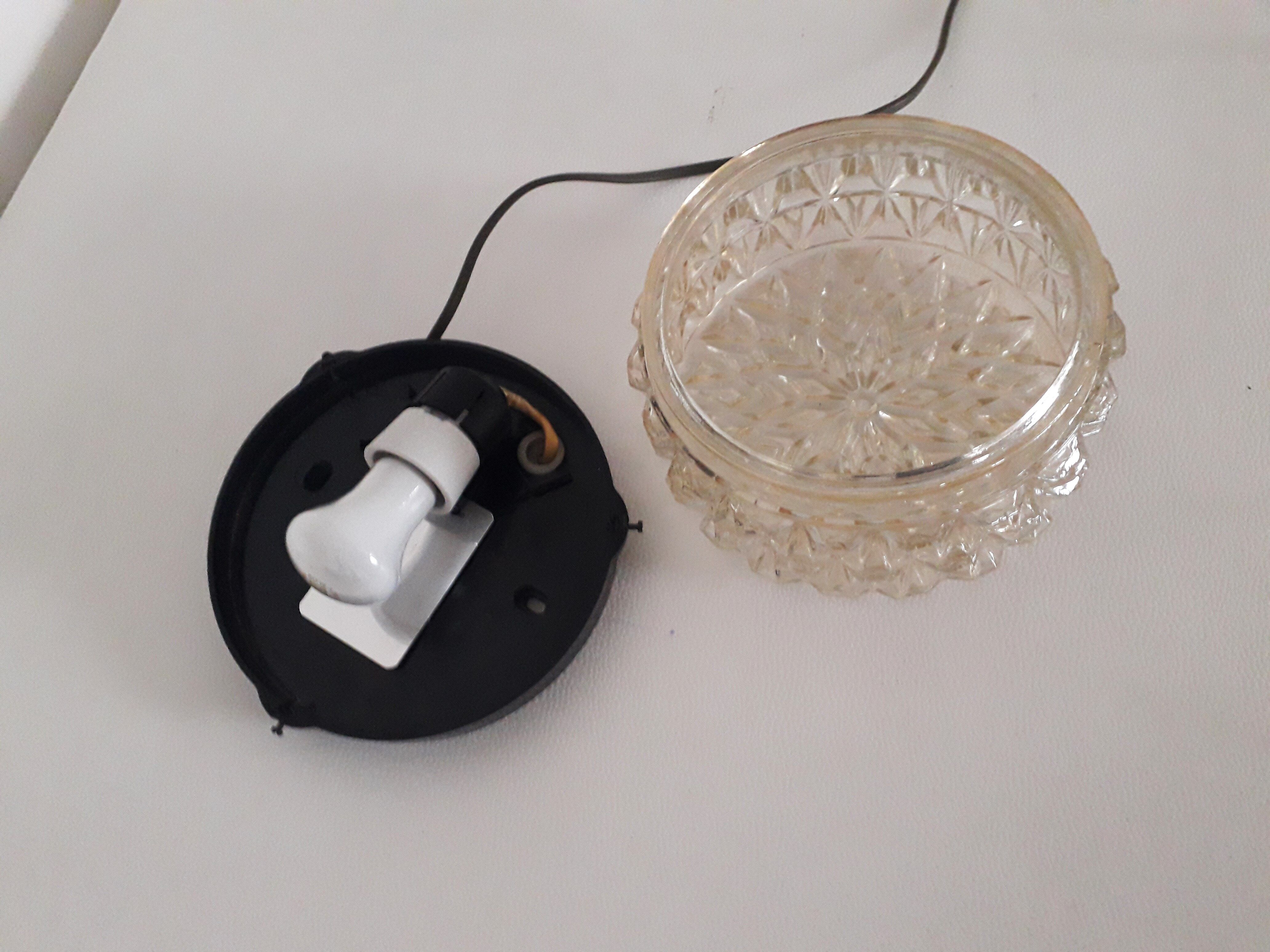 Plafonnier vintage verre moulé rond-1970