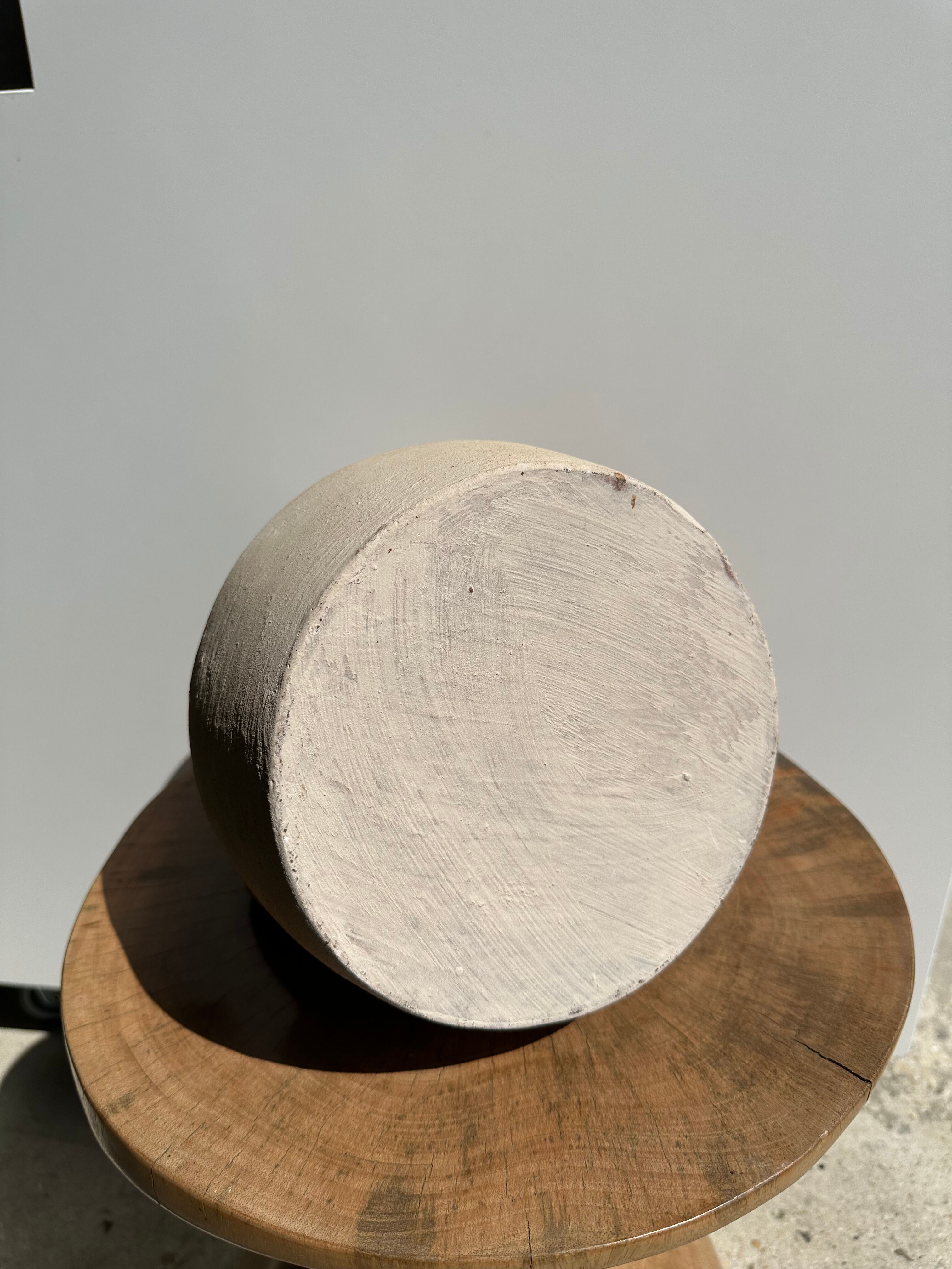 Handmade terracotta vase painted in beige with double handles h:32 d:25