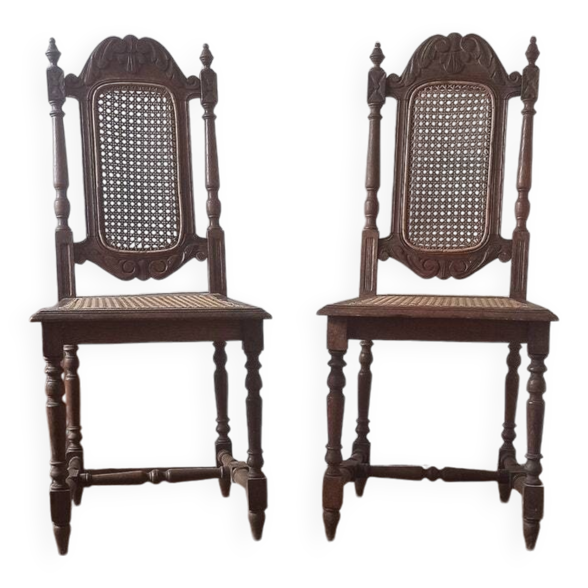 Duo of wooden and cane chairs / vintage cane chairs