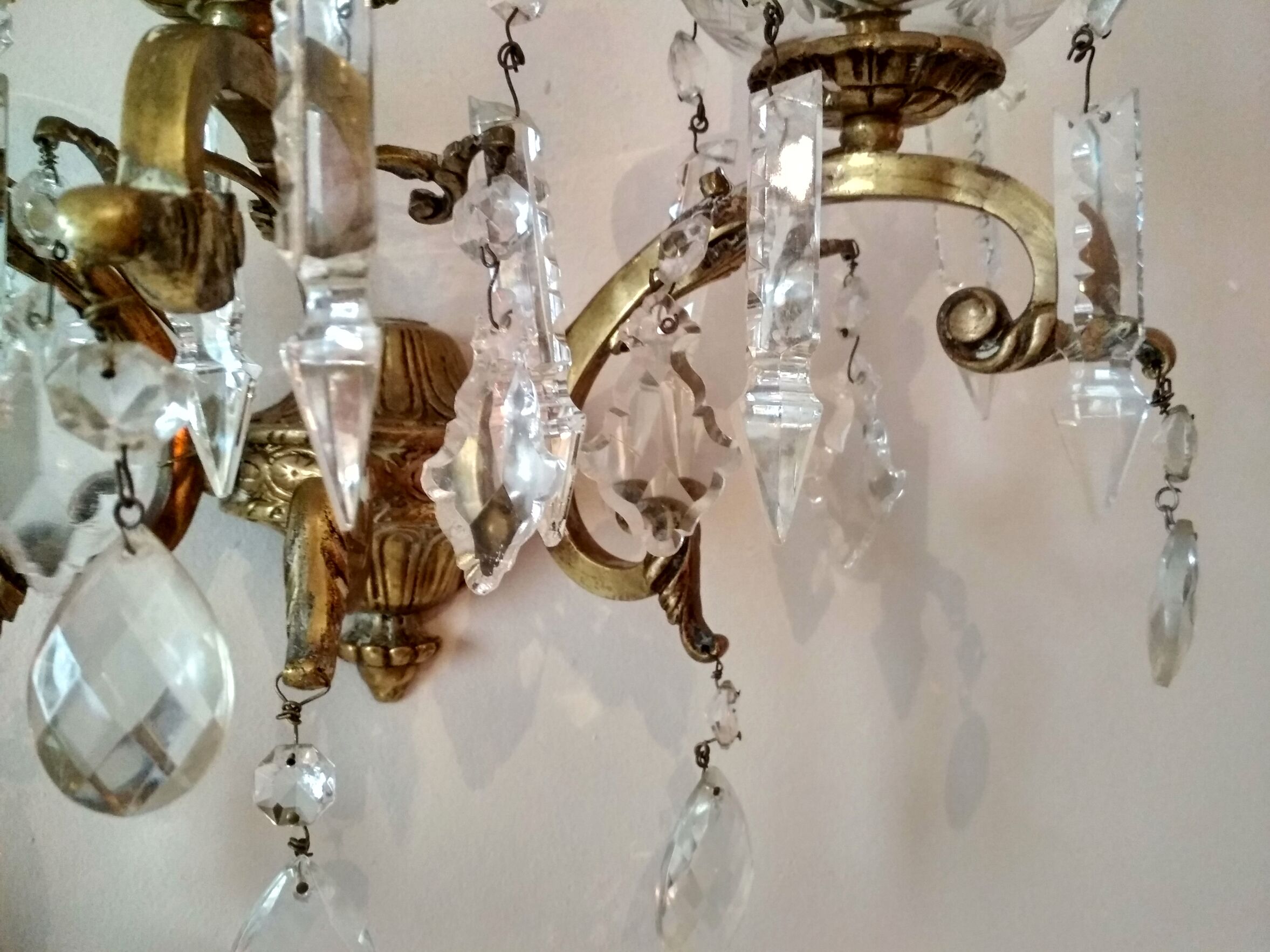 3 Bronze and crystal light wall sconce, late 19th century
