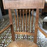 Antique Straw Chair / Armchair with 2 Armrests