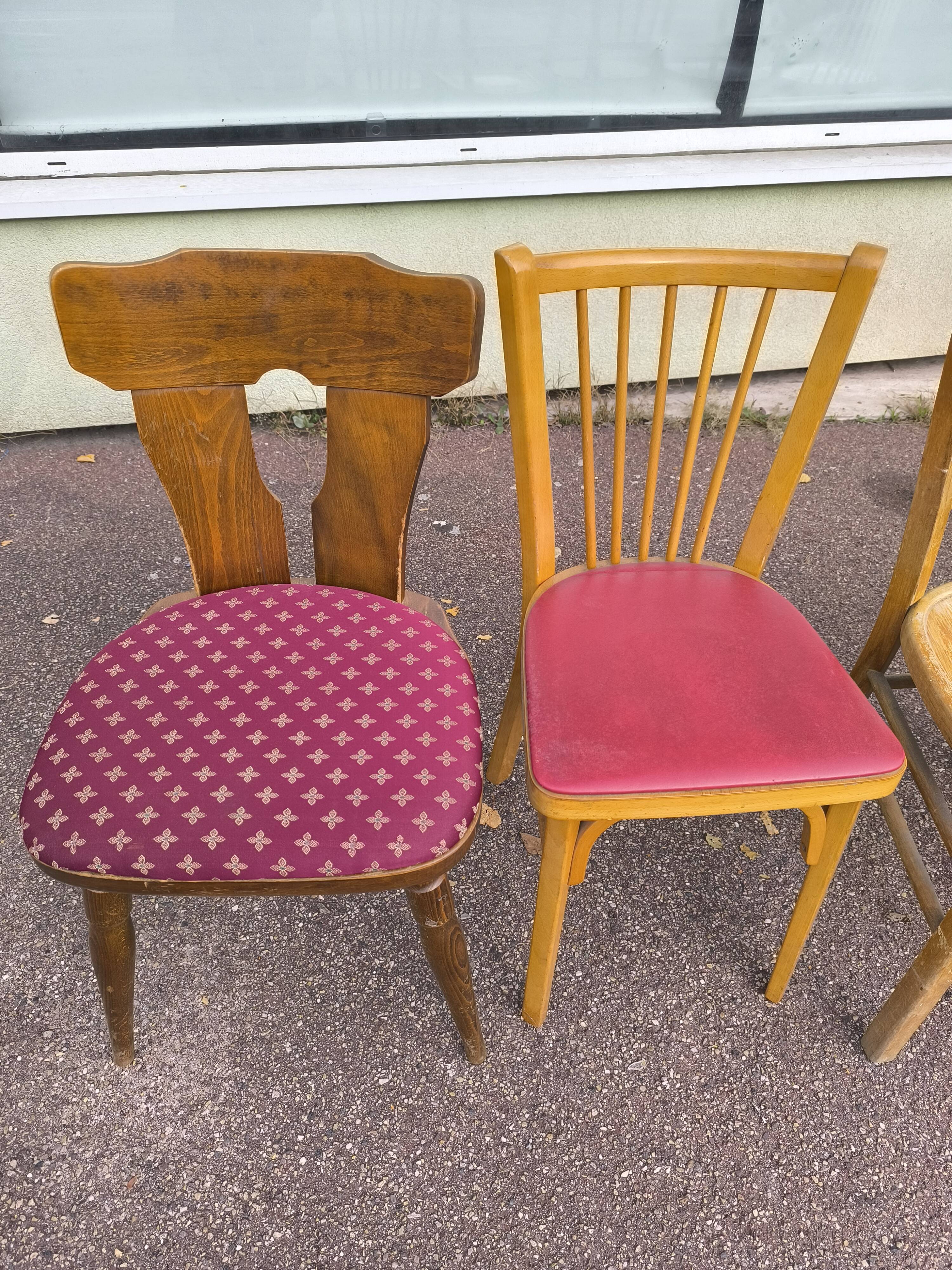 set of 6 mismatched vintage bistro chairs - wood