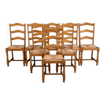 Suite de 8 chaises en hêtre – 1980