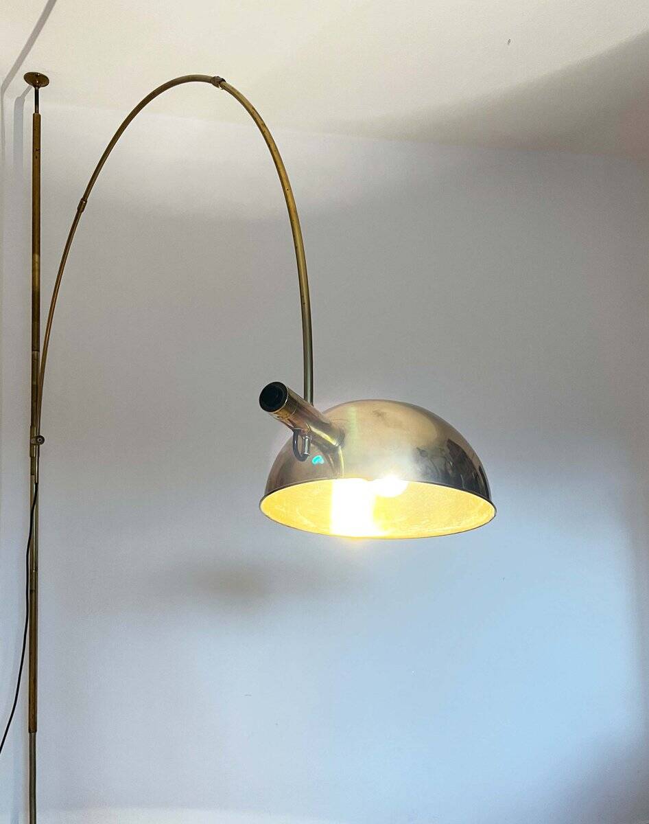 German Postmodern Vintage Brass Arc Floor Lamp with Clamp Rod attributed to Florian Schulz, 1970s