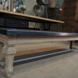 Ancient bench in solid oak and french bank brass