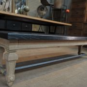 Ancient bench in solid oak and french bank brass