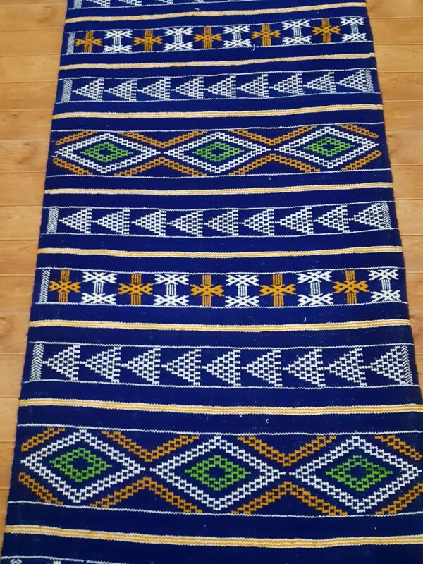 tapis couloir kilim marocaine berbère bleu 300×70cm