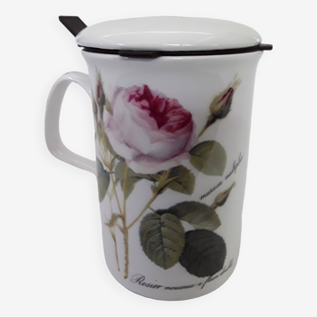 Mug,tasse décor rosier avec couvercle et infuser à thé