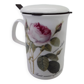 Mug,tasse décor rosier avec couvercle et infuser à thé