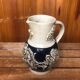 Old alsace ceramic pitcher gray blue vintage vines decor