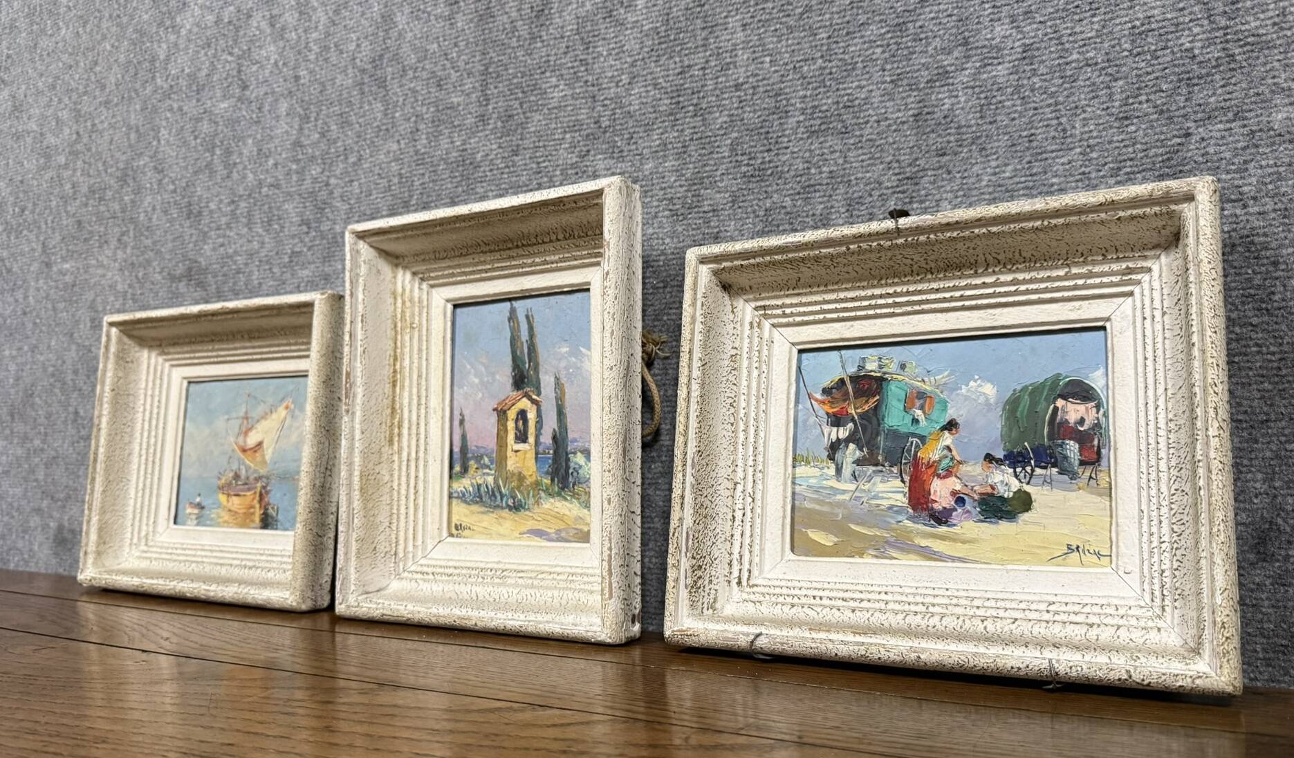 Victor Bruzac: série de 3 tableaux huiles sur panneaux époque circa 1920