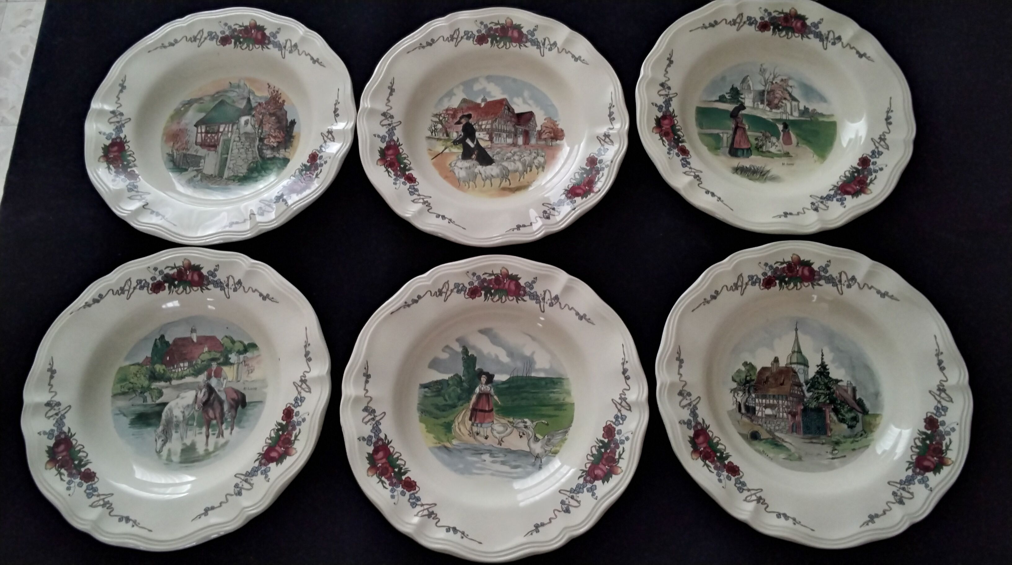 Set of 6 hollow plates in faience of Sarreguemines model Obernai