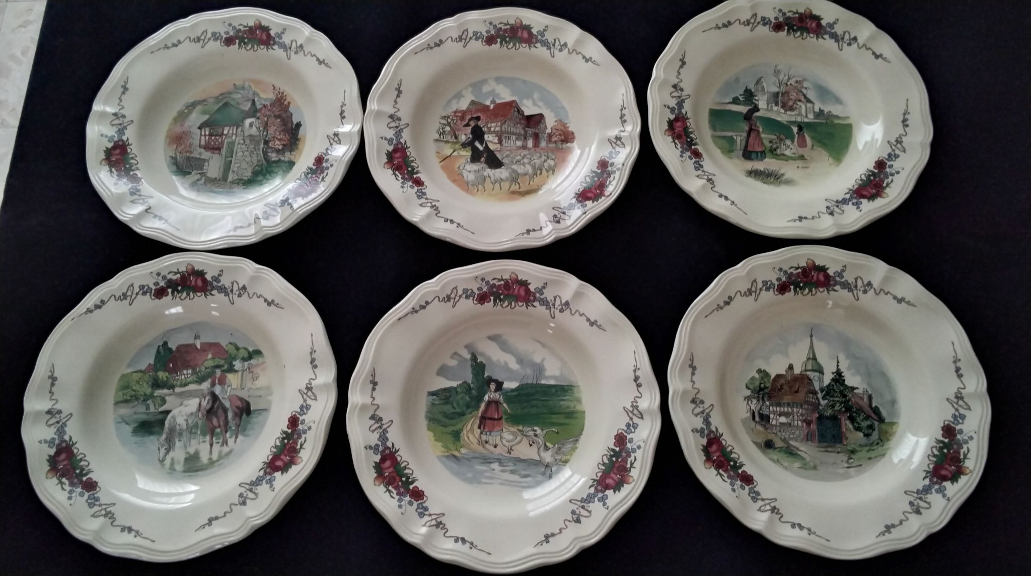 Set of 6 hollow plates in faience of Sarreguemines model Obernai