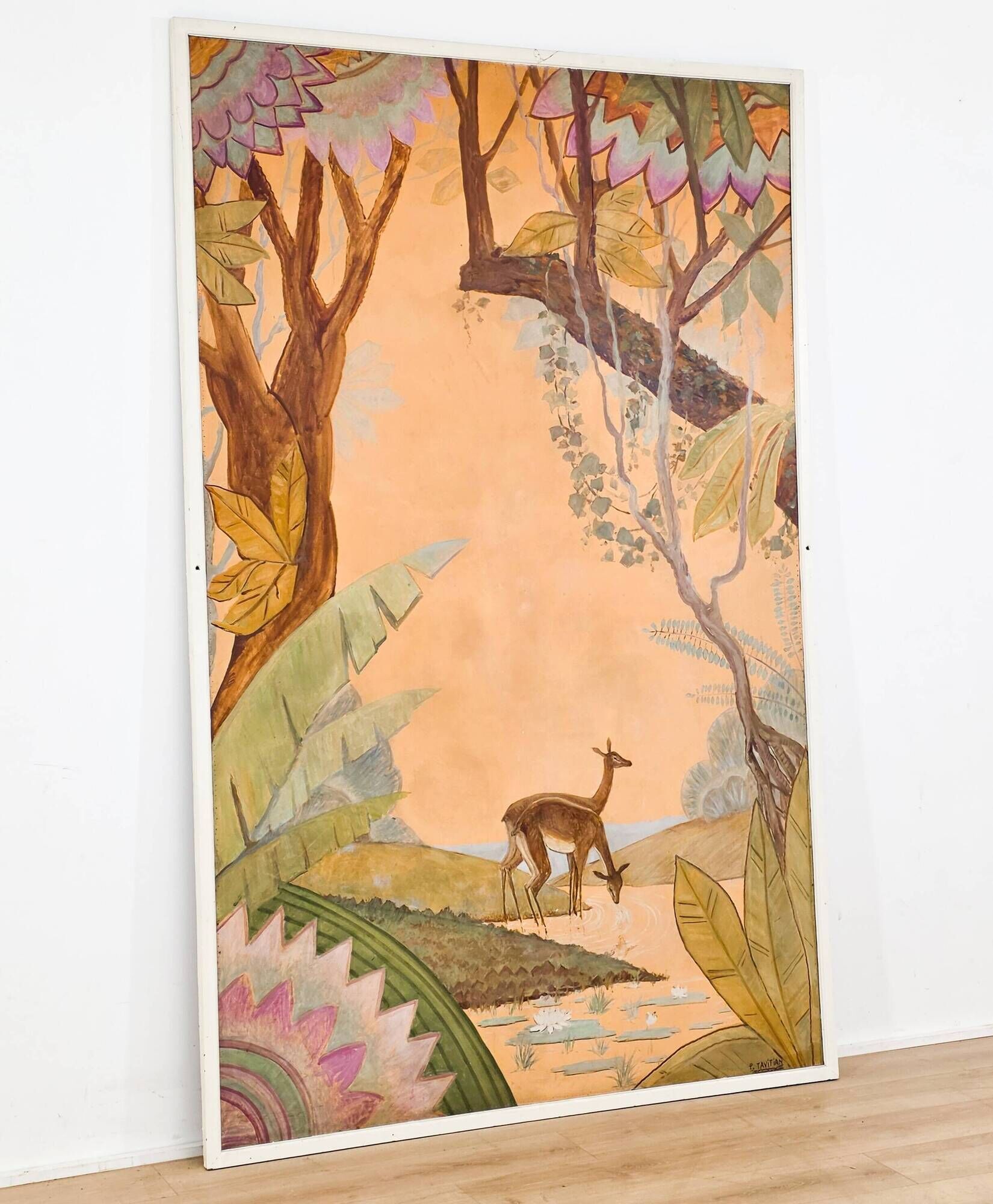 Art Deco panel painting signed P. Tavitian from the 1930s.