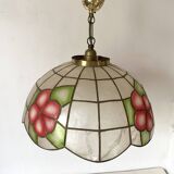 Vintage mother-of-pearl and brass flower pendant light