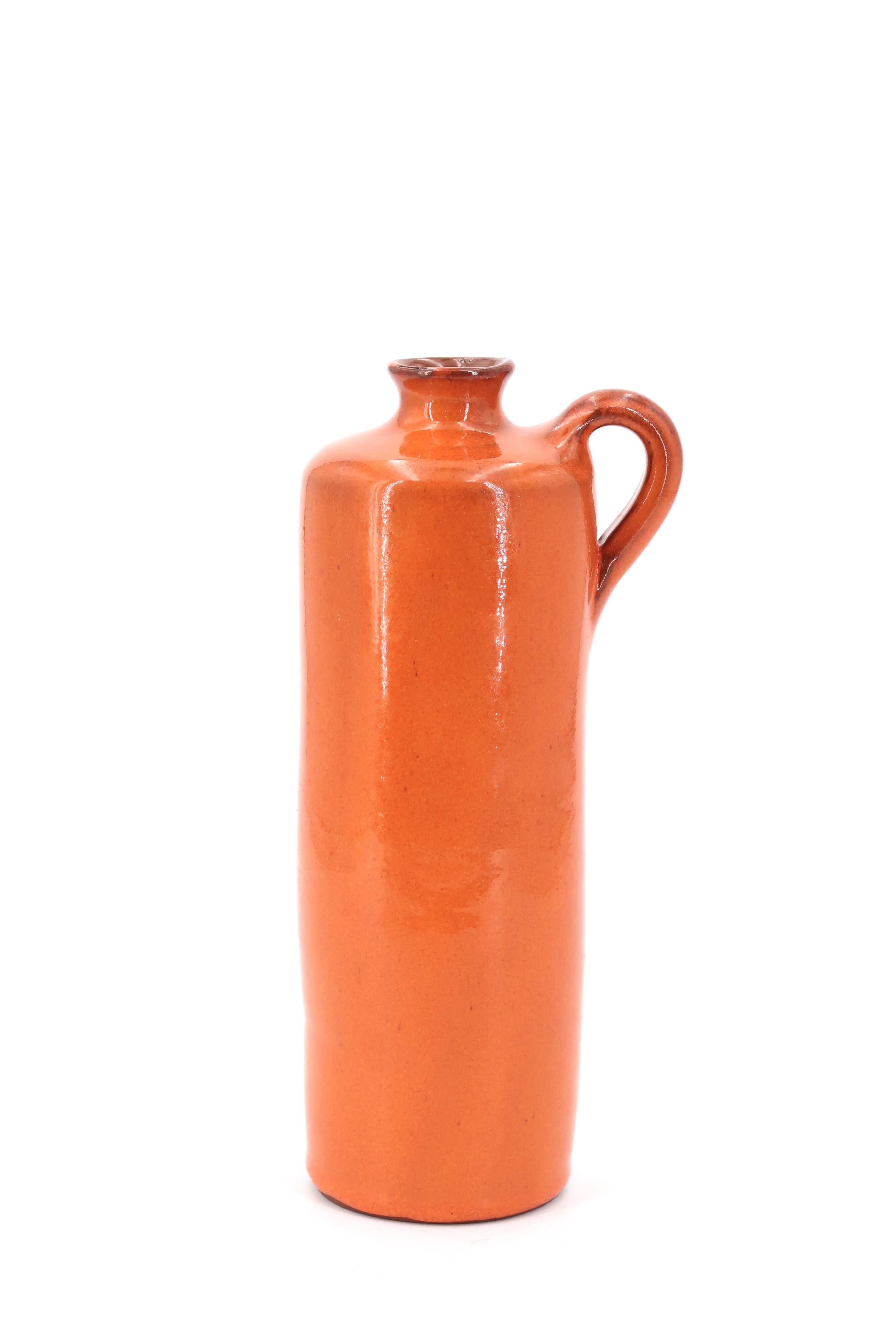 Vase bouteille orange en céramique, années 70