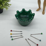 Dish, tray, aperitif server, ceramic, vintage, green, picks,