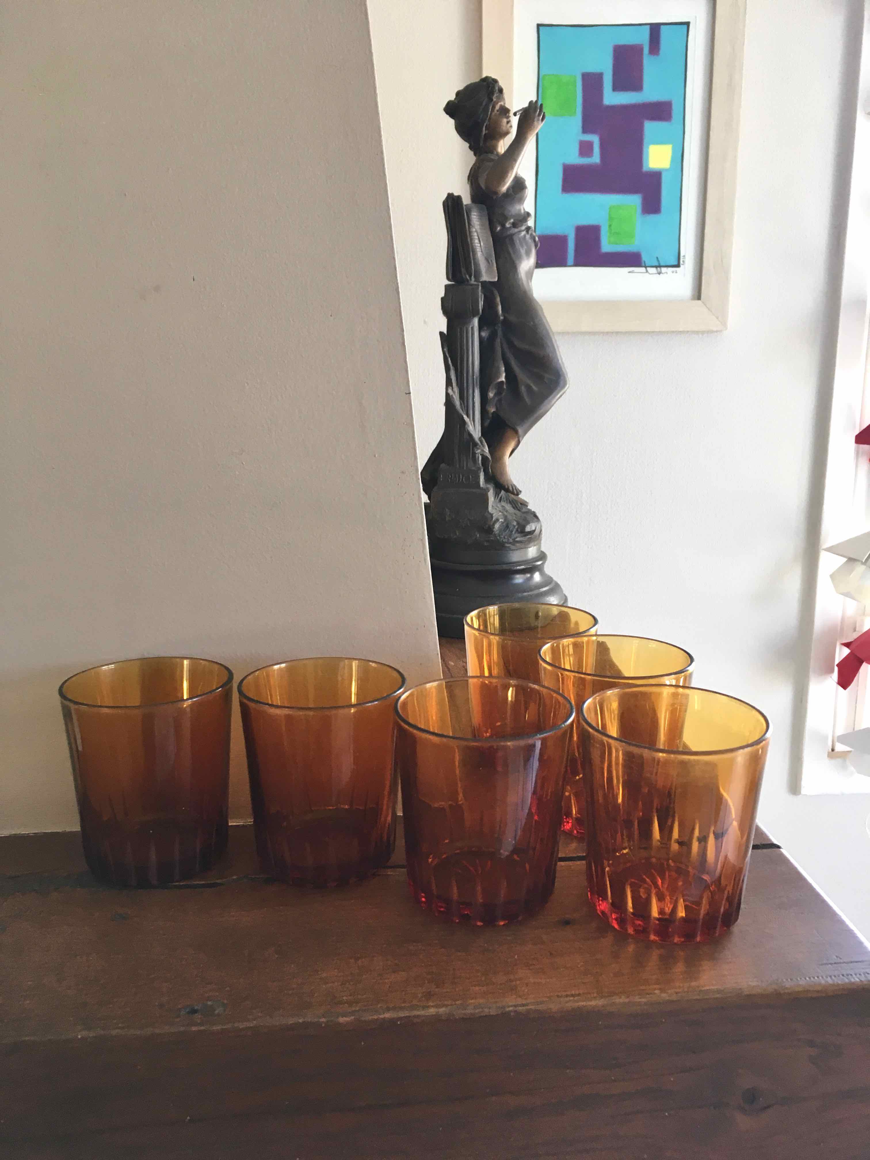 Lot de 6 verres à eau vintage ambre
