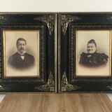 Paire de portraits photographiés (1899) dans cadre Napoléon III