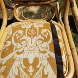 Set of 2 bamboo rocking chairs, yellow fabric with arabesques