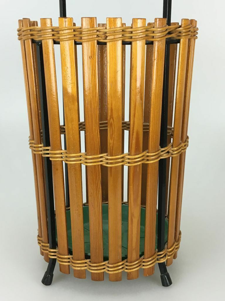 60s 70s umbrella stand umbrella holder wood metal Mid Century Design 60s