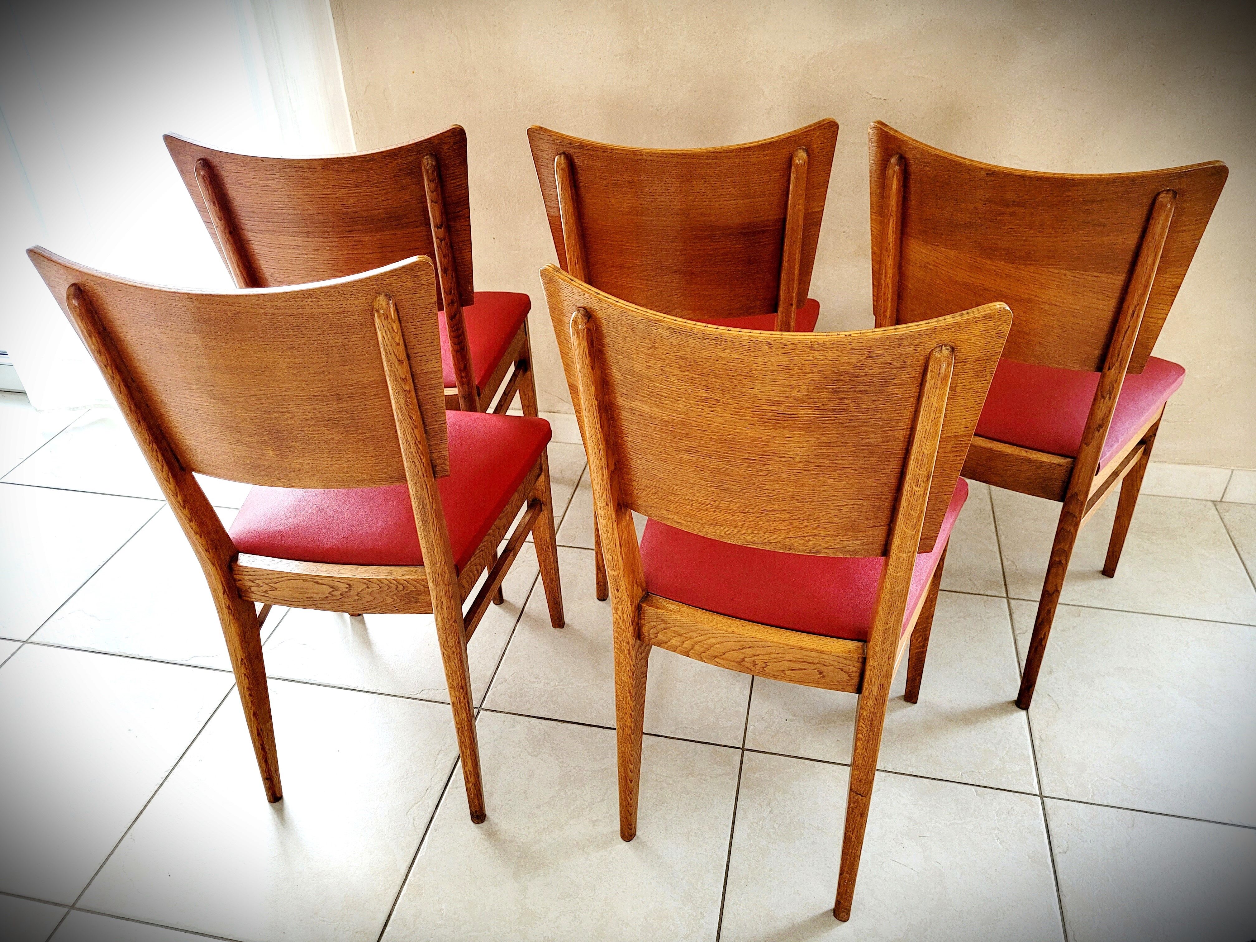 Lot de 5 chaises en chêne clair assise vinyle