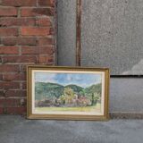 Vintage watercolor – Village at the foot of the hills