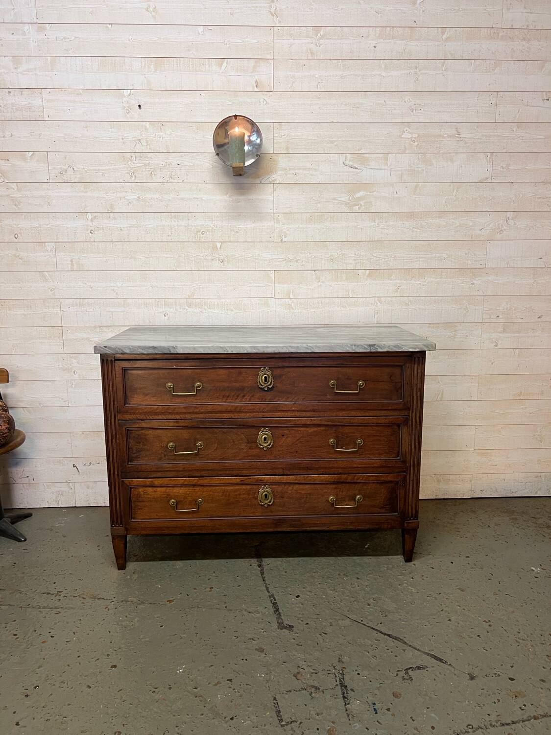 Louis XVI chest of drawers in grey marble