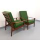 Paire de fauteuils scandinaves vintage en teck et tissu vert des années 60
