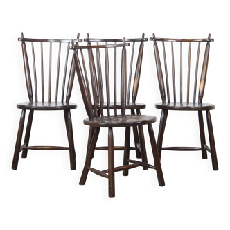 Ensemble de 4 chaises fuseaux design vintage en bois De Ster Gelderland