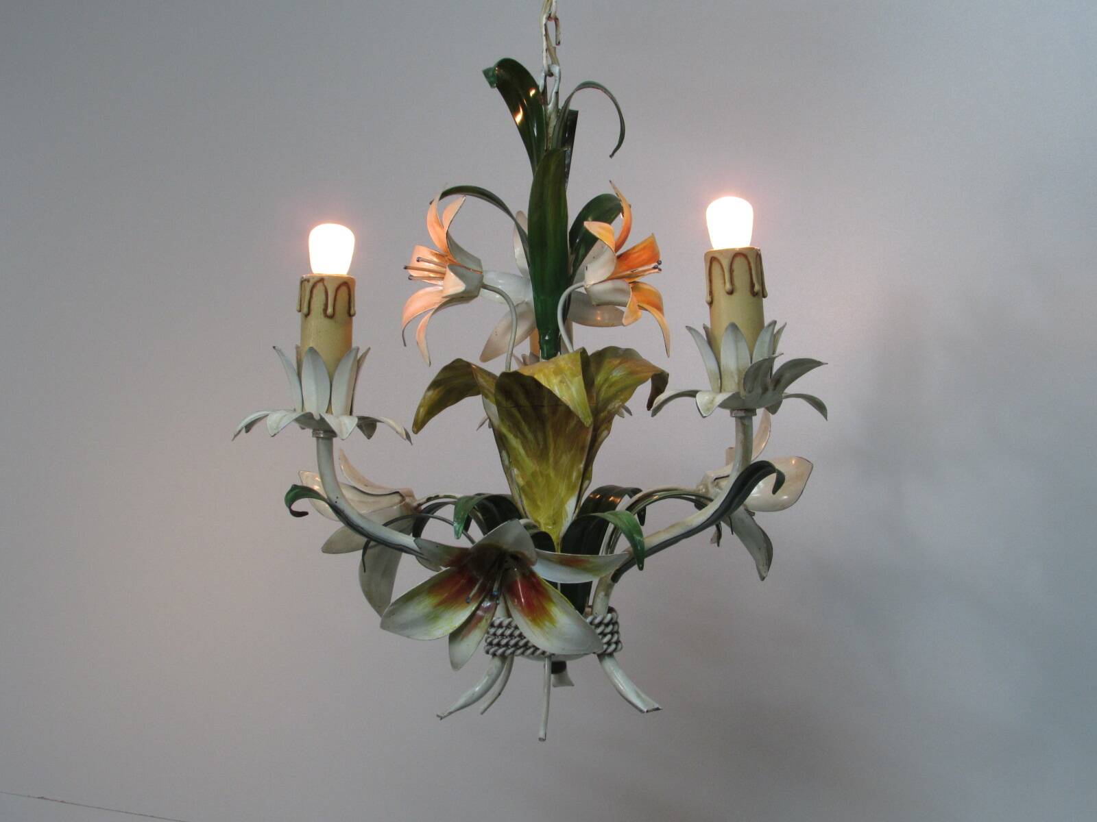Hanging lamp in metal. 3 lights. Vintage 1960s.