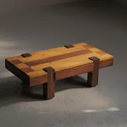 Table basse artisanale à plateau graphique, vers 1980