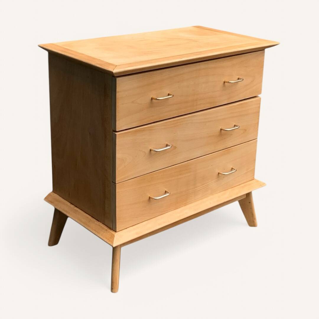 Vintage chest of drawers with compass feet, solid raw beech, 1960s