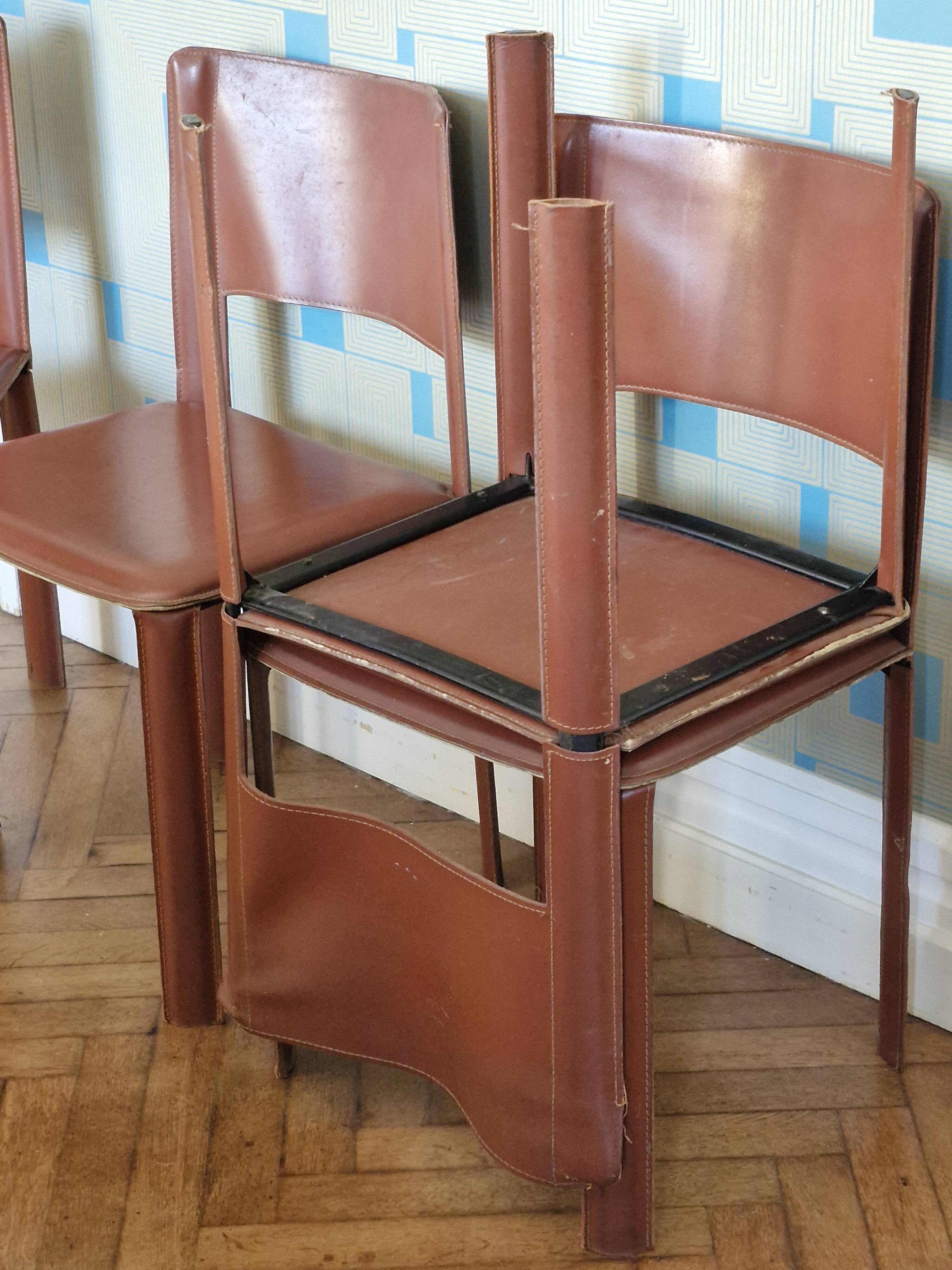 Red Leather Chairs Cidue Italy 1970